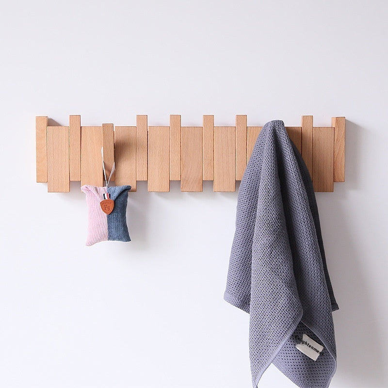 Clothes Hook Wall-mounted Entrance Hallway Hanger Punch-free Solid Wood Creative Keys Clothes