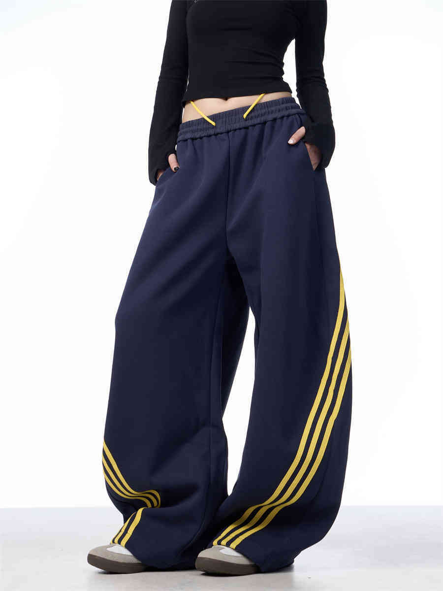 Striped Lace-up Machete Casual Pants Loose Wide-leg Pants