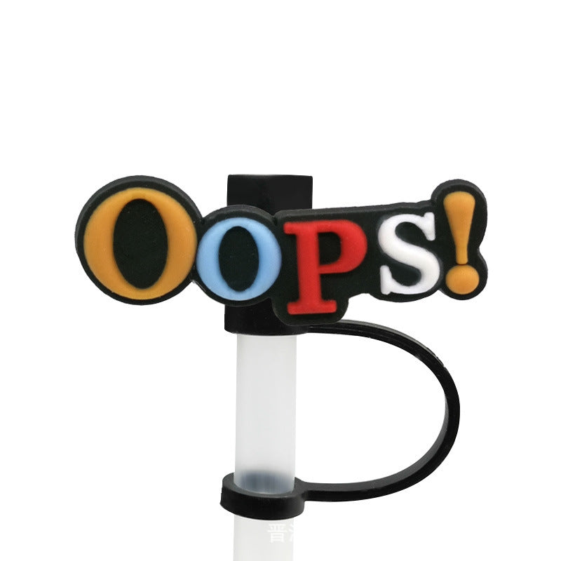 Straw Mouthpiece Silicone Dust Plug Decorative Buckle Clip Personalized Letter Label