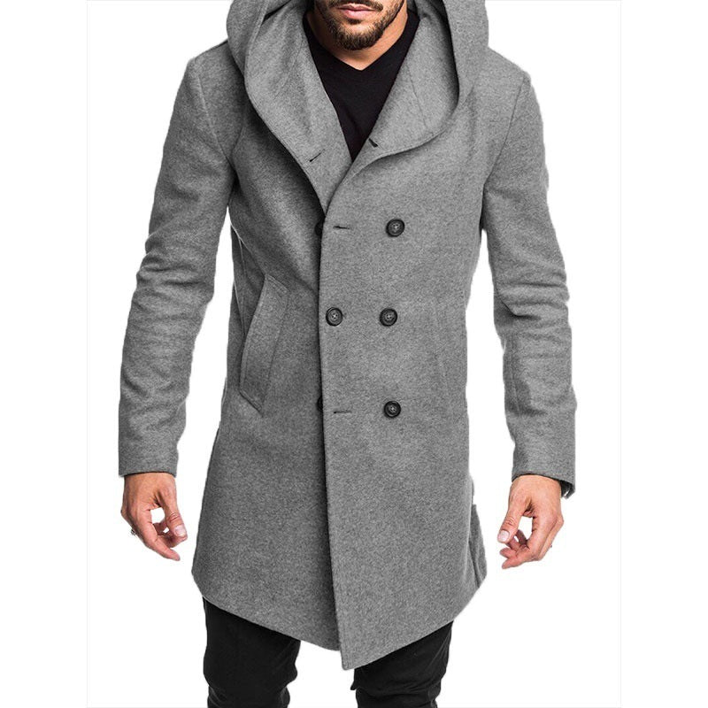 British men's hooded woolen coat
