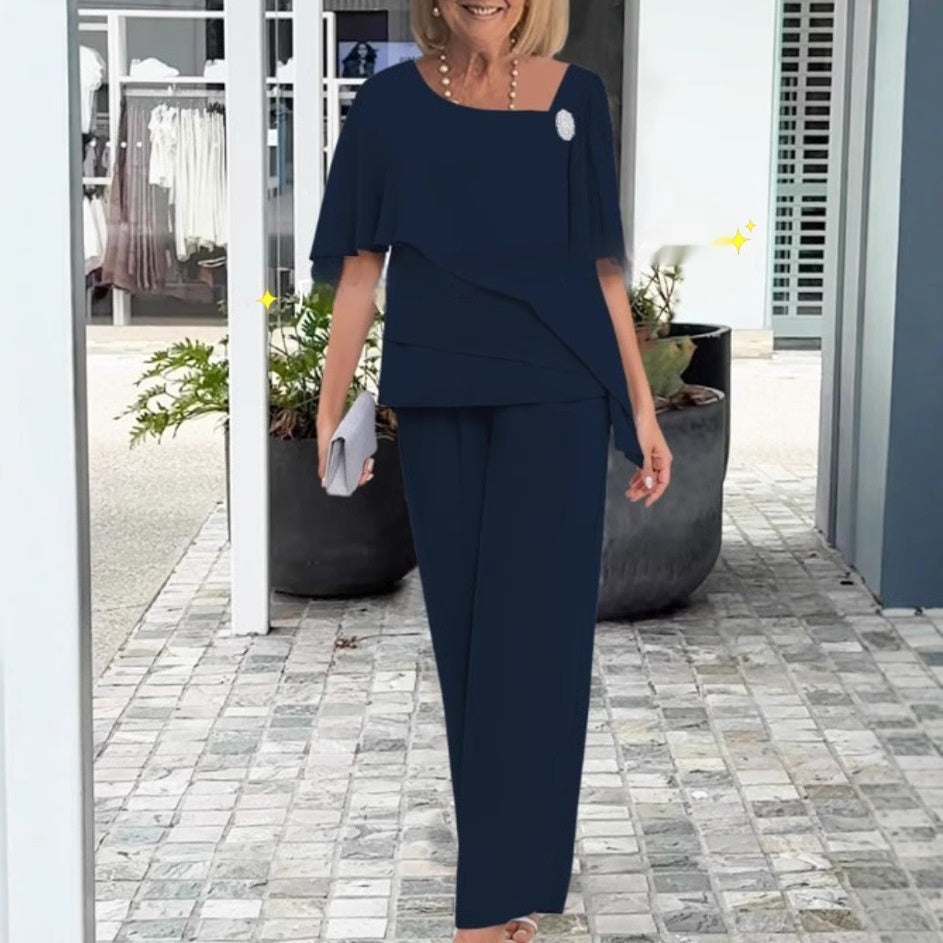 Chiffon Slimming Wide-leg Pants Two-piece Set