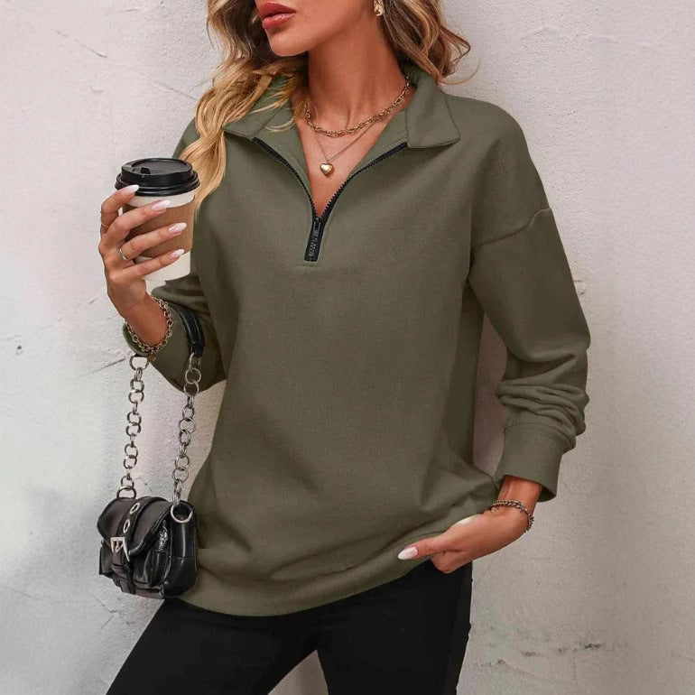 Women's Fashion Half Long-sleeve Zipper Sweatshirt Fashion Pullover
