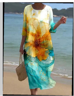 Women's Floral Art Printed Leisure Vacation Dress