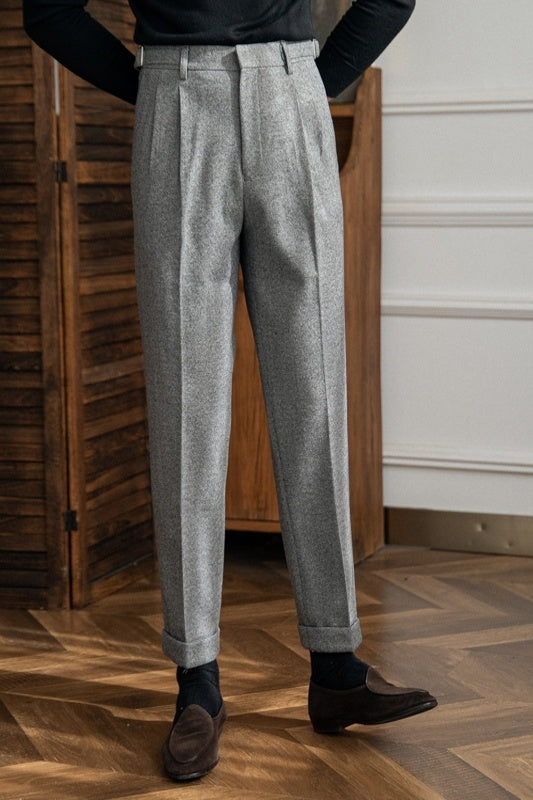 Men's Thick Casual Suit British Business Retro High Waist Straight-leg Pants