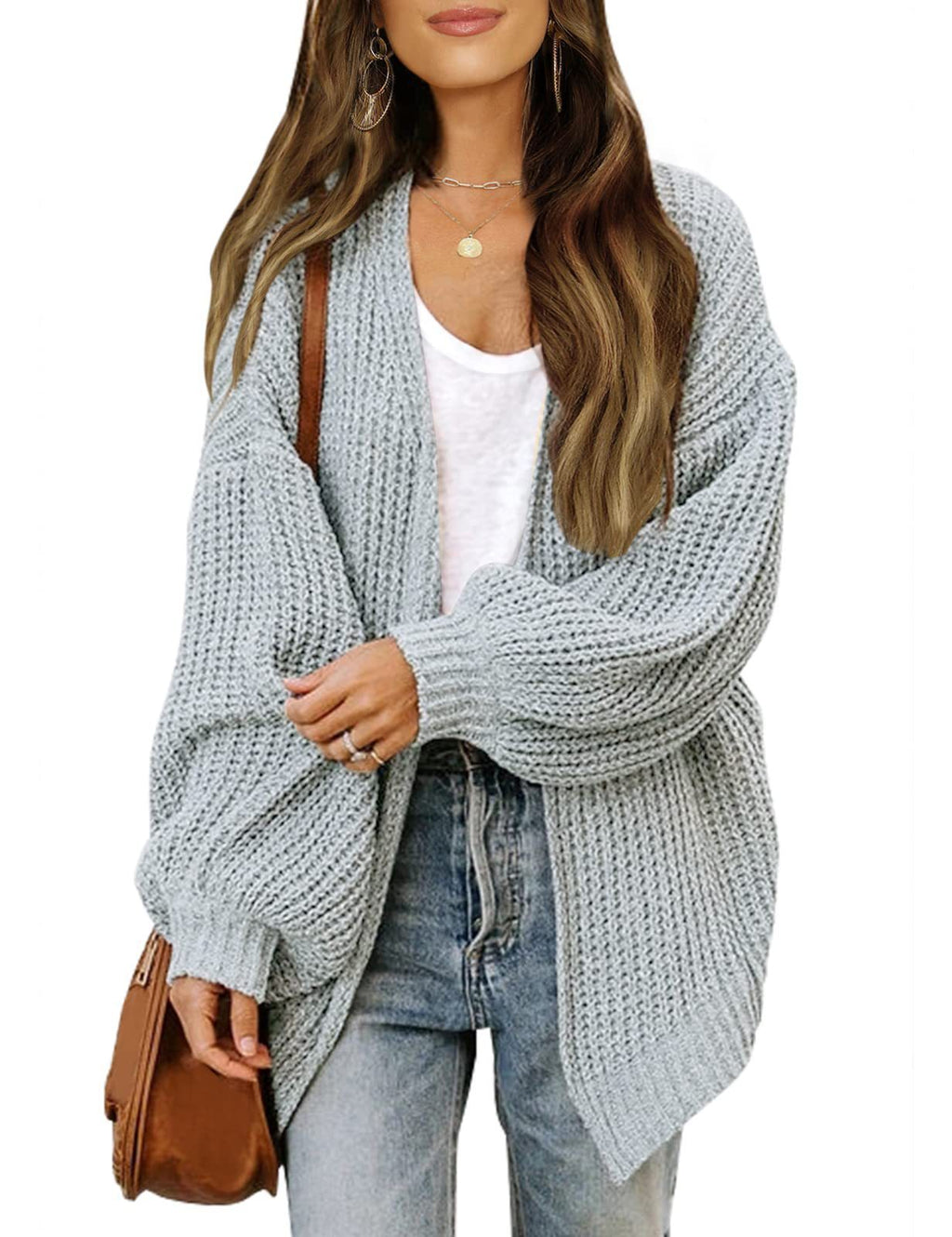 Lantern Sleeve Sweater Women's Coat Coarse Yarn Pocket Knitted Cardigan