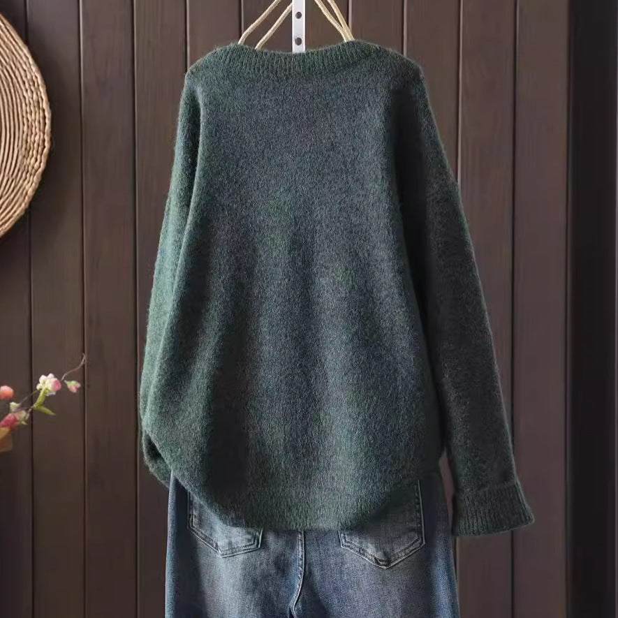 Floral Print Round Neck Art Retro Style Sweater