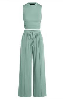 Trousers Elastic Waist Loose-fitting Sleeveless Shirt Suit