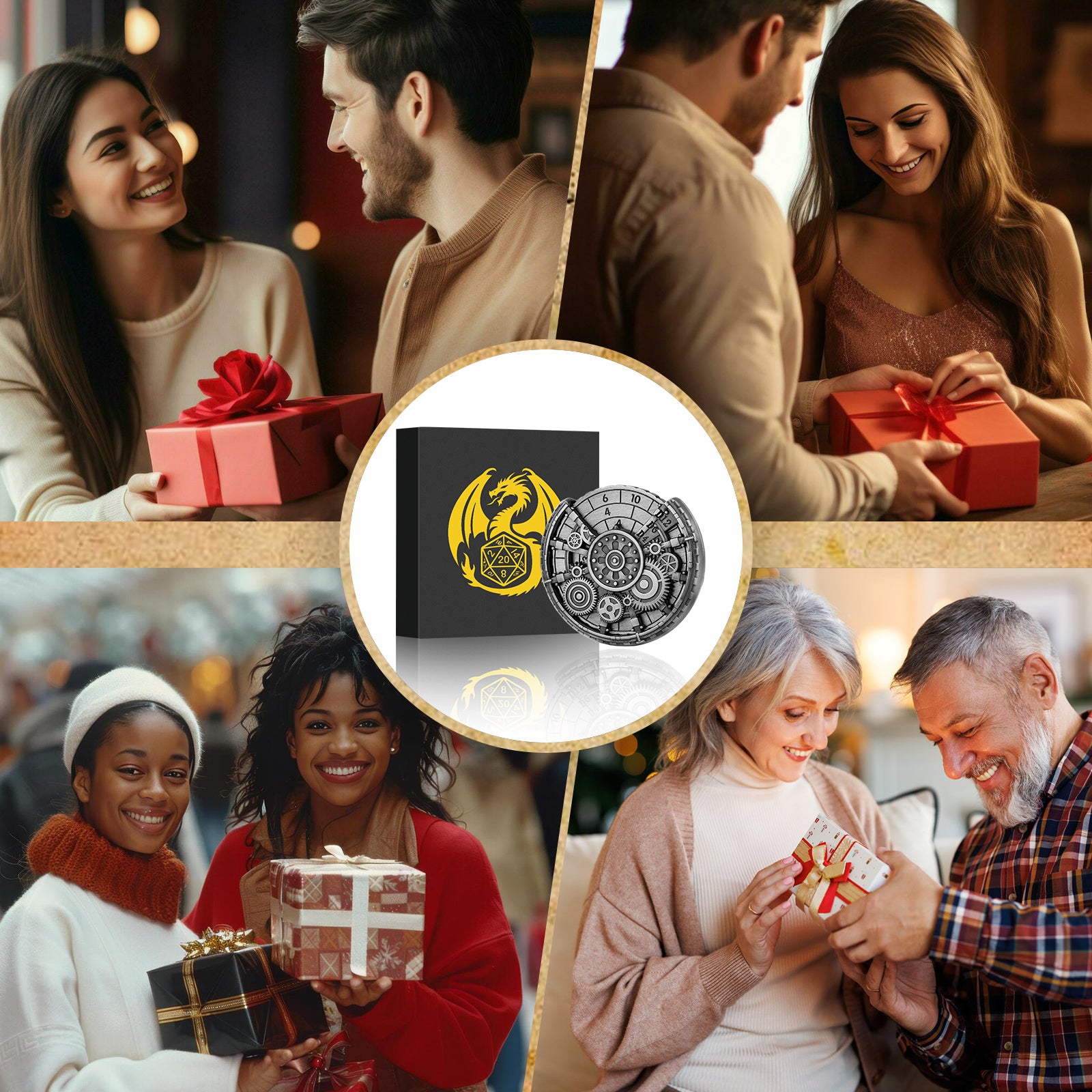 Private Model Time Gear Fingertip Gyroscope Retro Wheel DND Dice Gift Box Set, Role Playing Game Dice On The Table