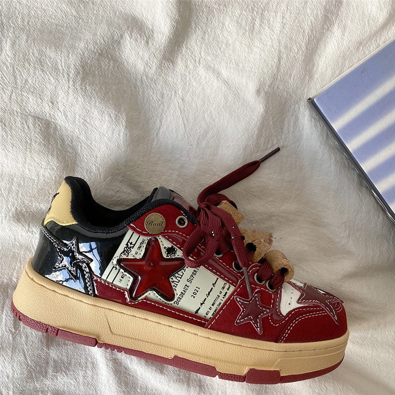 Small Group Wine Red Star Women's American Retro Board Shoes