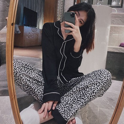 Corrugated Long-sleeved Pajamas Printed Cardigan Pajamas