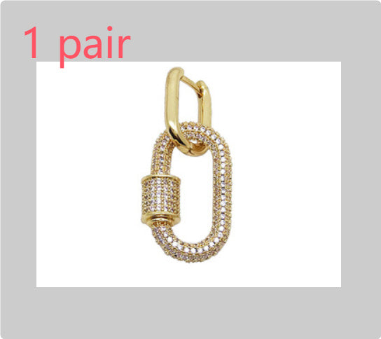 Full Diamond Carabiner Stud Earrings