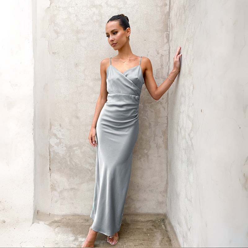 Spaghetti Straps Sleeveless Slit Slim-fitting Dress Women