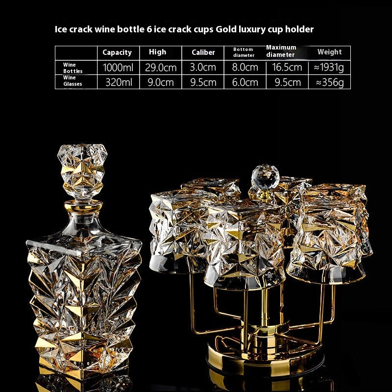 Luxury Gold Whiskey Shot Glass Wine Bottle Stainless Steel Rotating Cup Holder Gift Set Crystal Glass Wine Glass