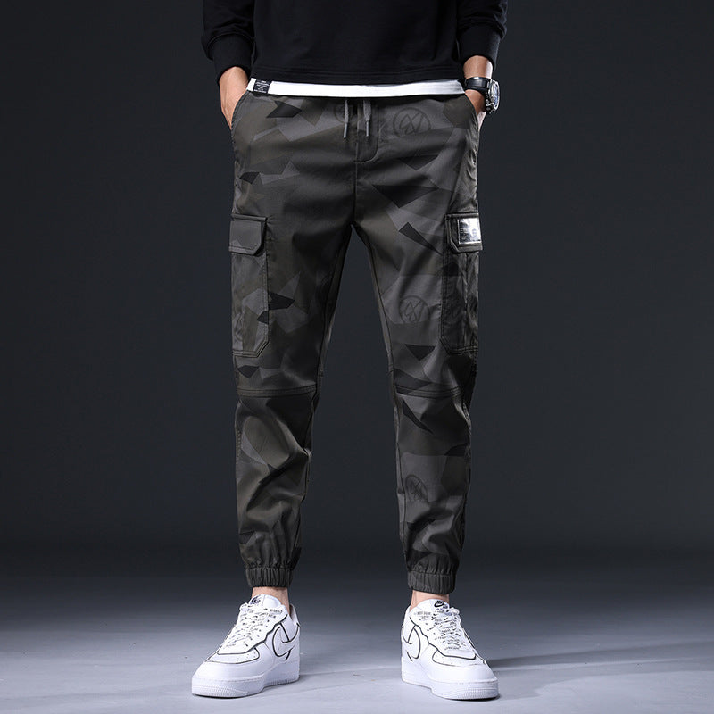Elastic Waist Camouflage Multi-bag Casual Pants Men's Japanese Fashion Brand Loose Tappered Cropped Pants Outdoor Harem Overalls