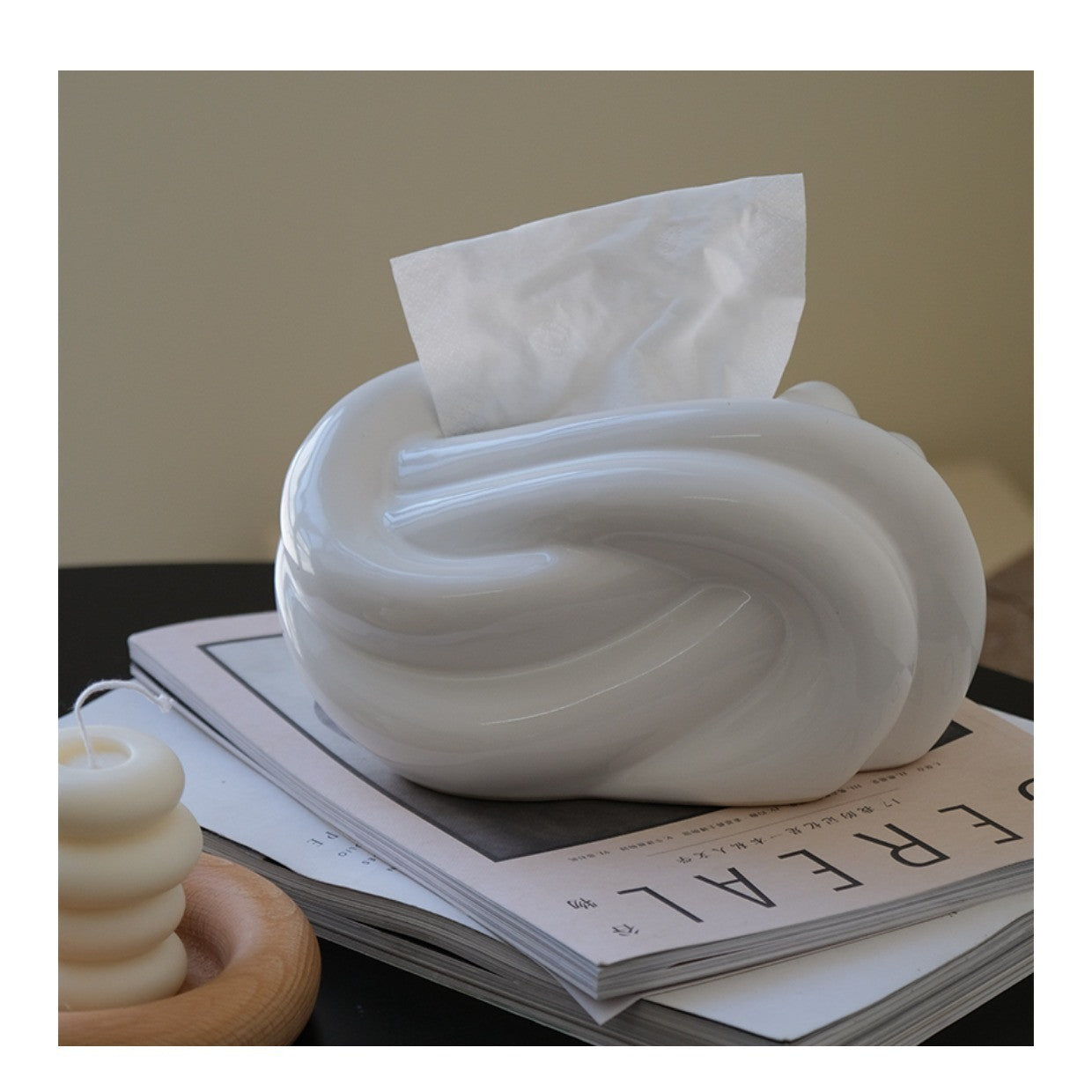 Cold Color Fried Dough Twist Shaped Napkin Paper Box Ceramic Decoration