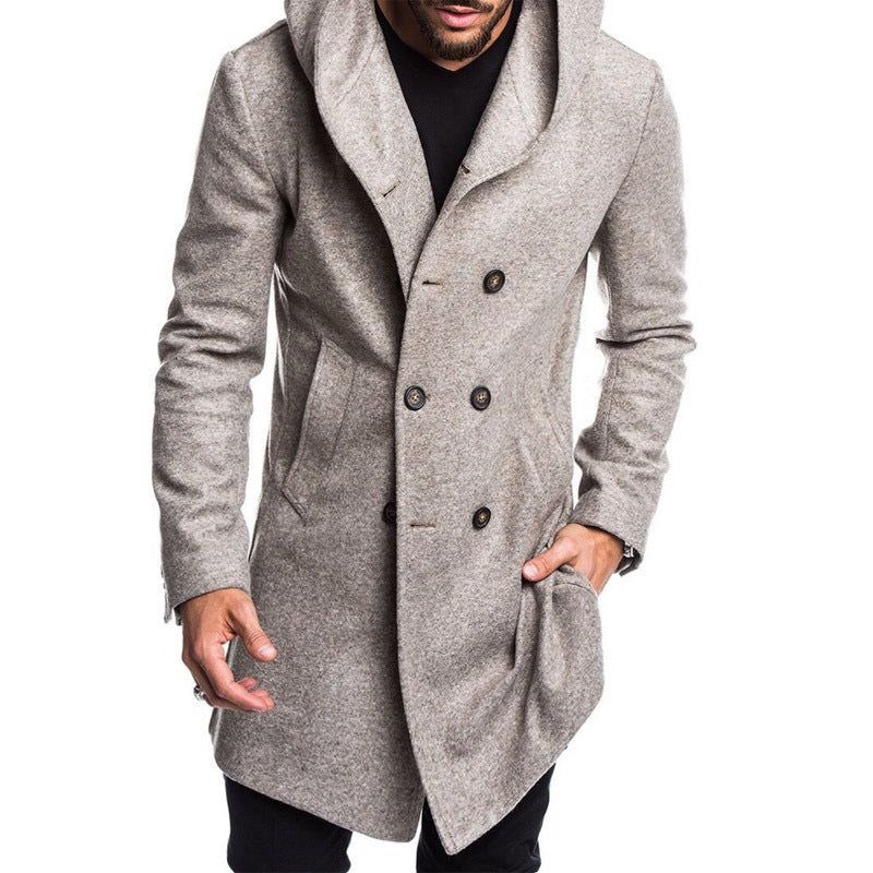 British men's hooded woolen coat