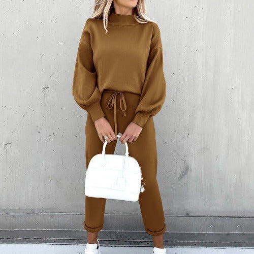 Turtleneck Casual Solid Color Hoodie Suit