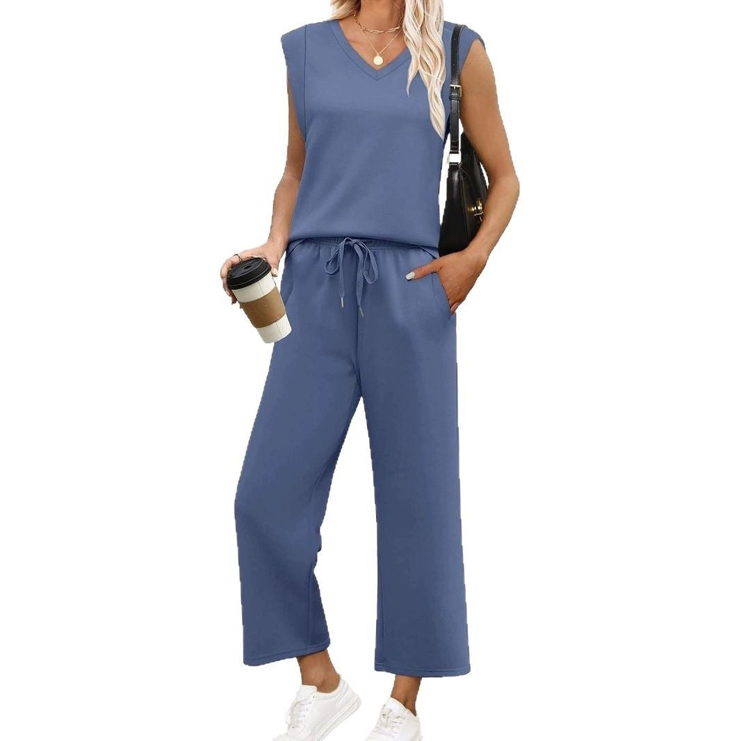 Loose Sleeveless Suit Round Neck Vest Top Two-piece Pants