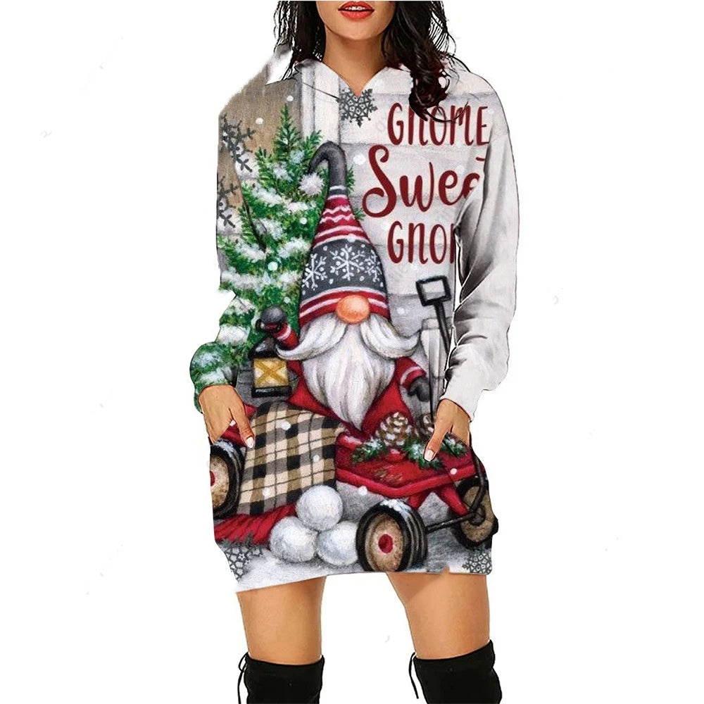 Santa Claus Pullover Hooded Sweater Dress