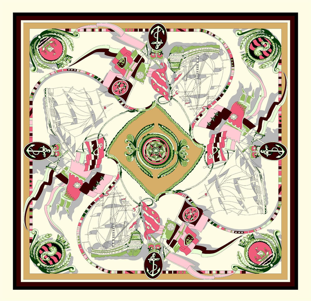 Sailing Print Emulation Silk Scarf Fashion Shawl