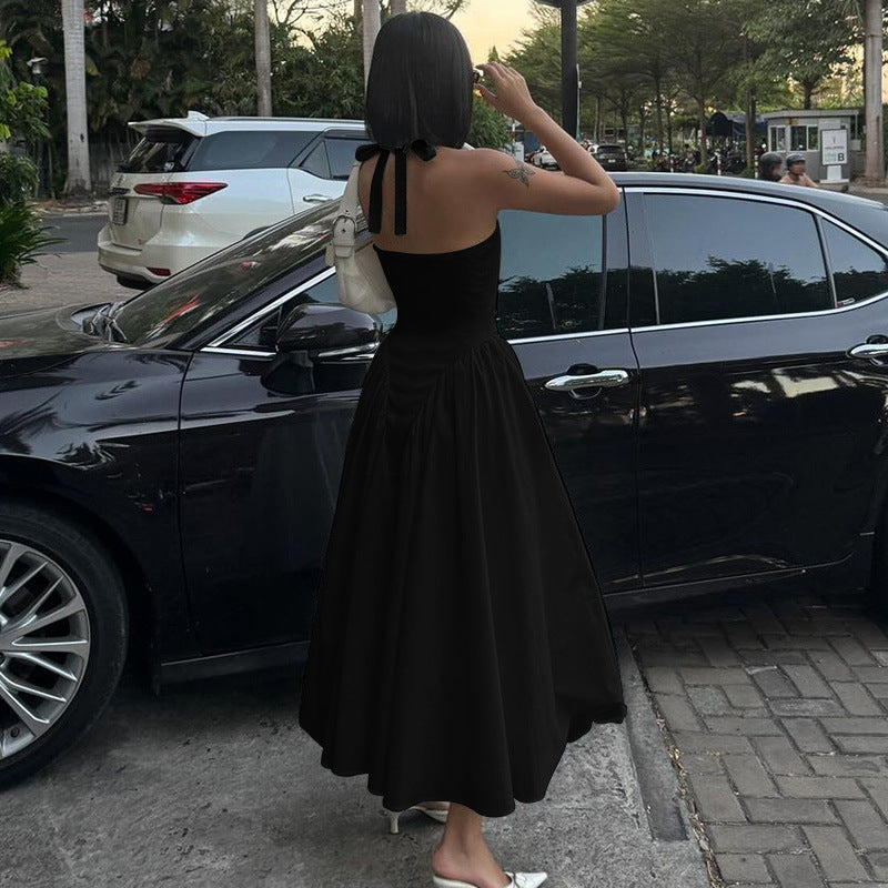 Halter Elegant Large Swing Skirt Dress Women's Clothing
