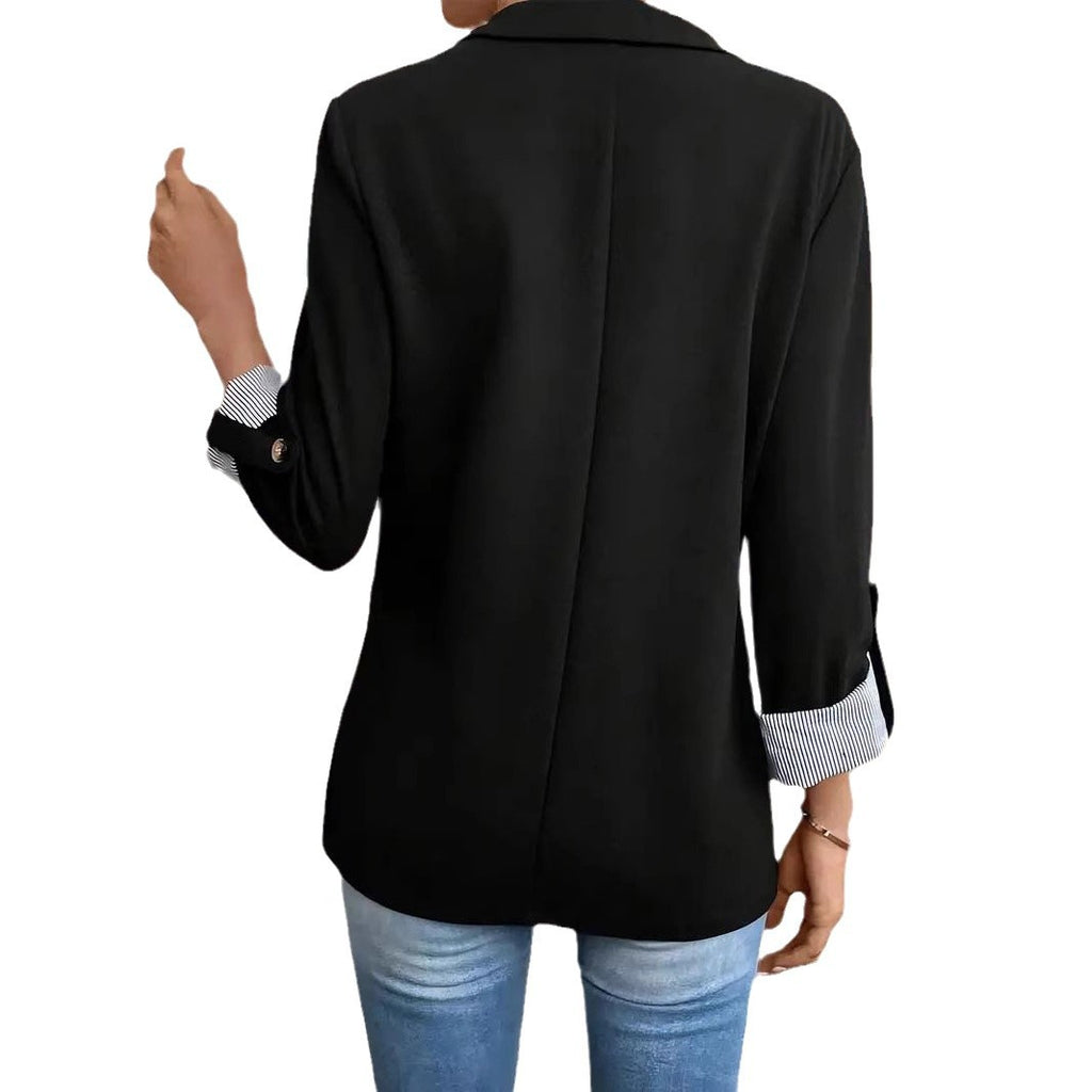 Casual Button Suit Slim-fit Cropped Roll-up Sleeve Suit Jacket For Women