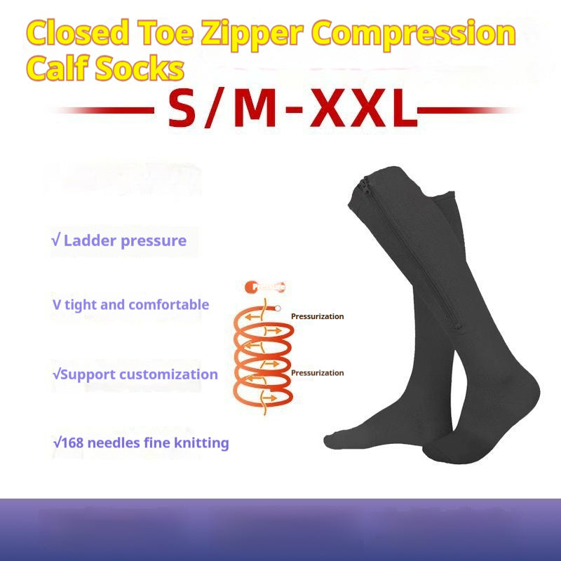 Simple Solid Color Bag Toe Zipper Pressure Socks