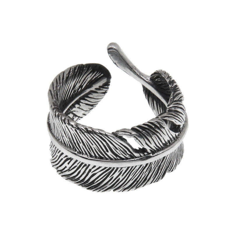 S925 Sterling Silver Feather Ring Creative Personality