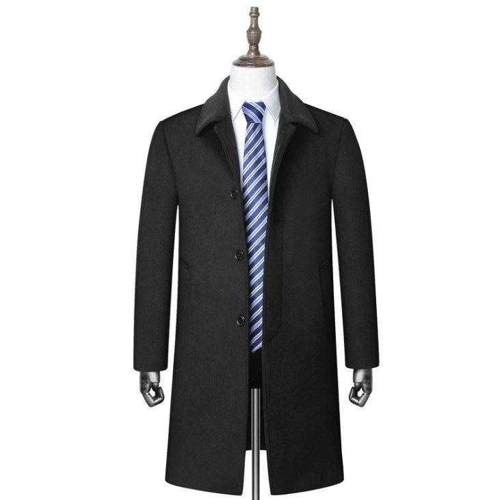 Middle-aged men's coat long men's large fur collar plus velvet quilted thick wool windbreaker