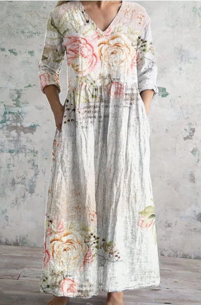 Loose Fashion Premium V-neck Print Dress