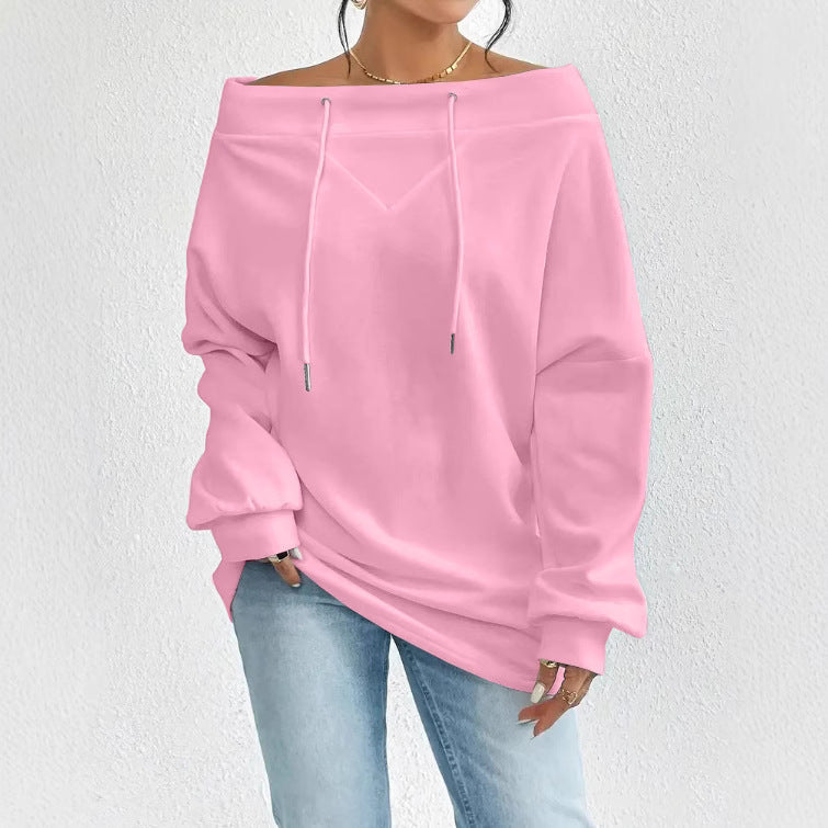 Women's Loose Casual Drawstring Off-the-shoulder Off-shoulder Top