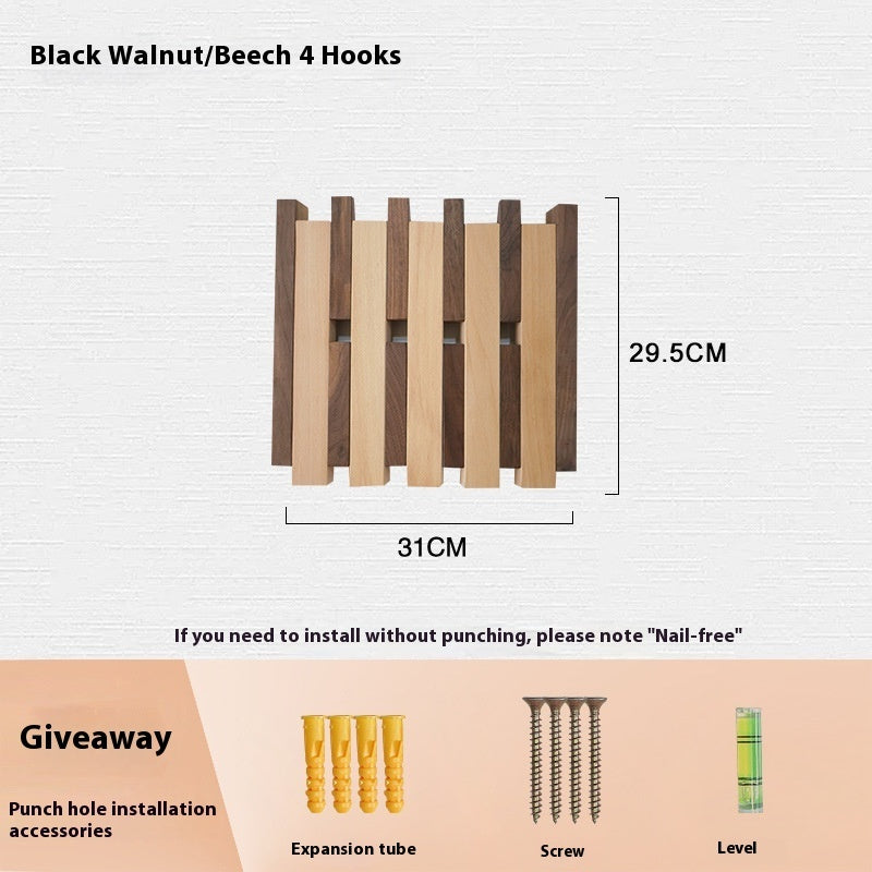 Clothes Hook Wall-mounted Entrance Hallway Hanger Punch-free Solid Wood Creative Keys Clothes