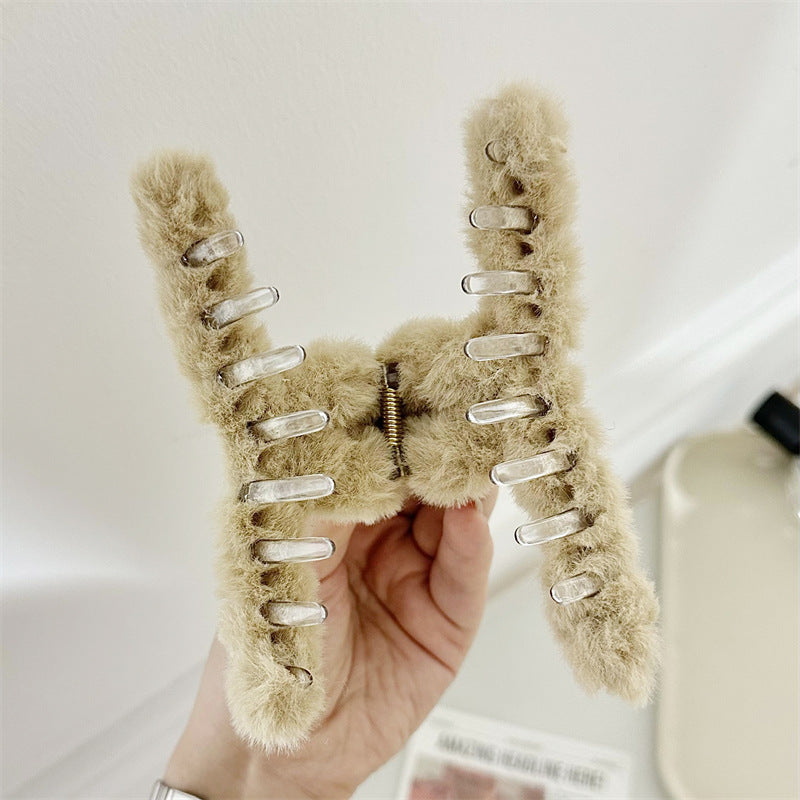 Korean Style Solid Color Plush Shark Clip Headdress