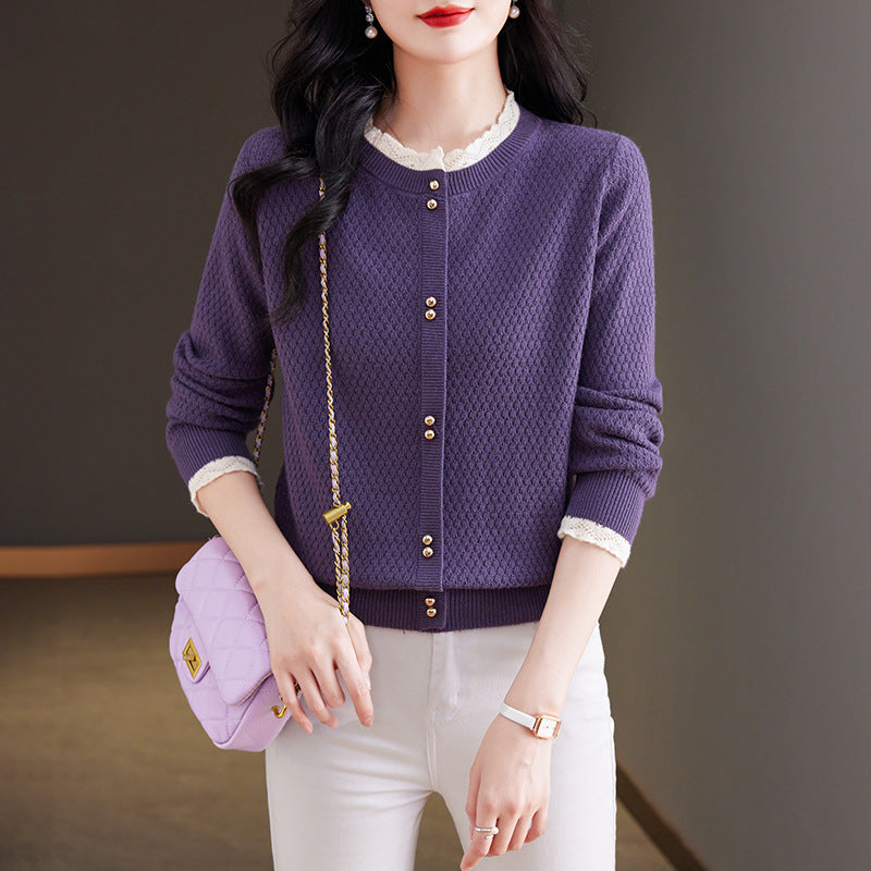 Fashionable Stylish Lace Round Neck Knitted Women