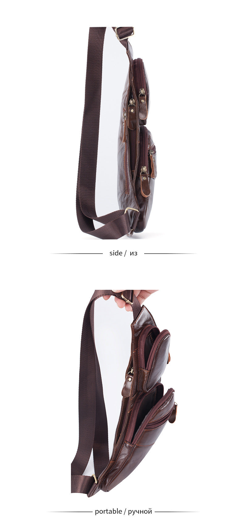 Genuine Leather Men's Crescent Chest Bag First Layer Cowhide