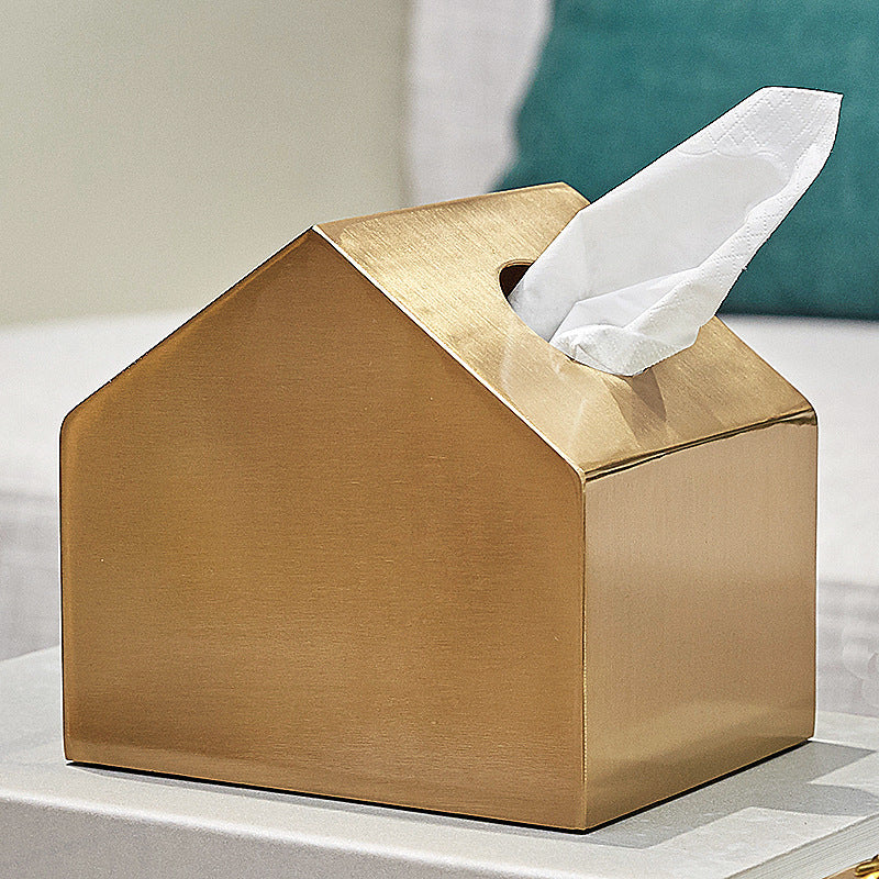Brass Metal Small House Tissue Box