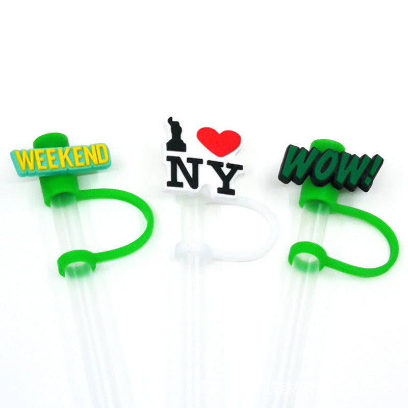 Straw Mouthpiece Silicone Dust Plug Decorative Buckle Clip Personalized Letter Label
