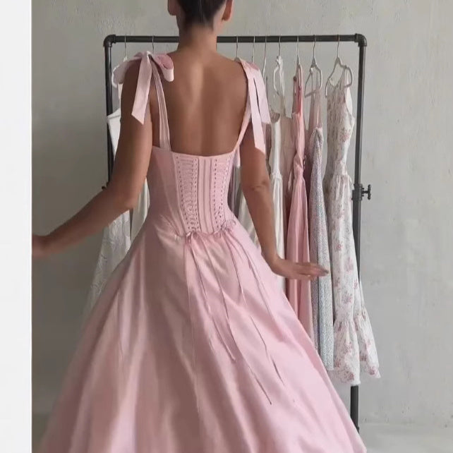 Women's Minimalist Bowknot With Fishbone Bandeau Sling Pleated Dress