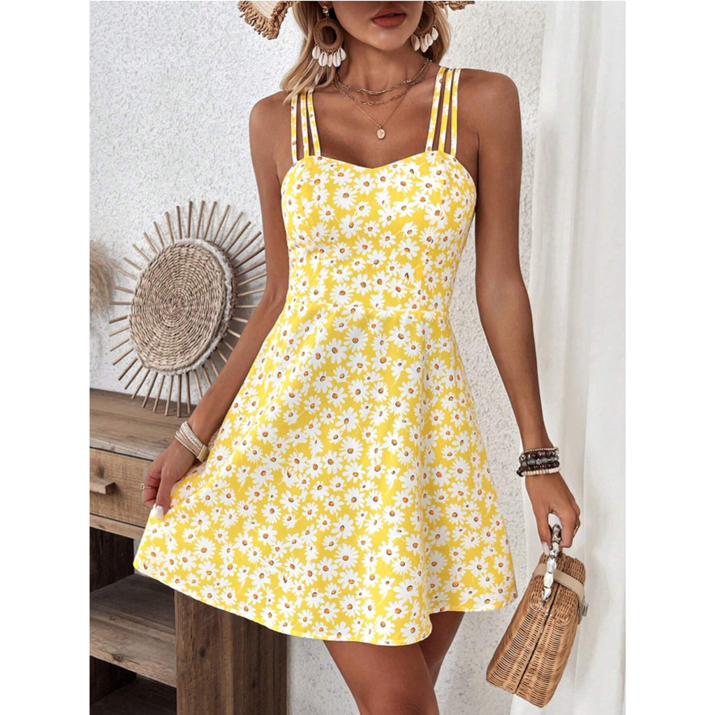 Summer Yellow Printings Casual Women's Dress