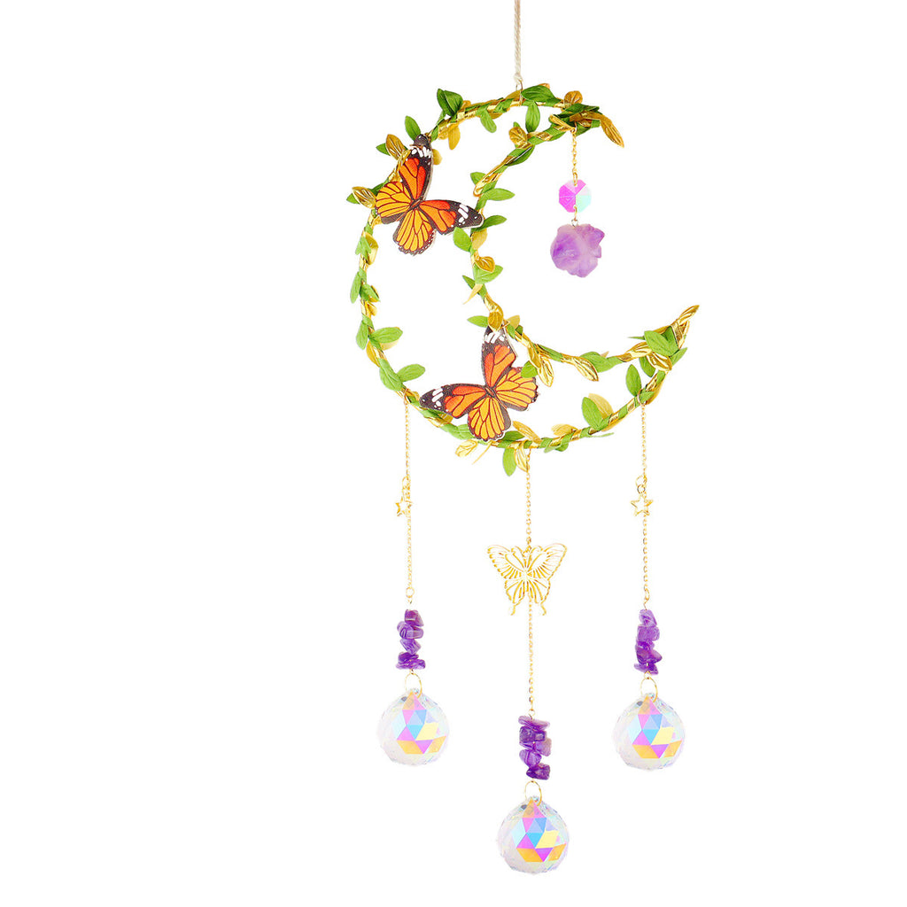Natural Crystal Leaf Flower Butterfly Leaves Moon Wind Chimes Sun Catcher Pendant