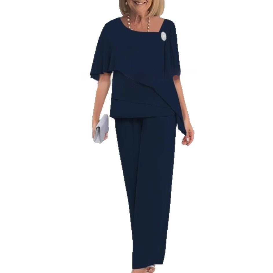 Chiffon Slimming Wide-leg Pants Two-piece Set