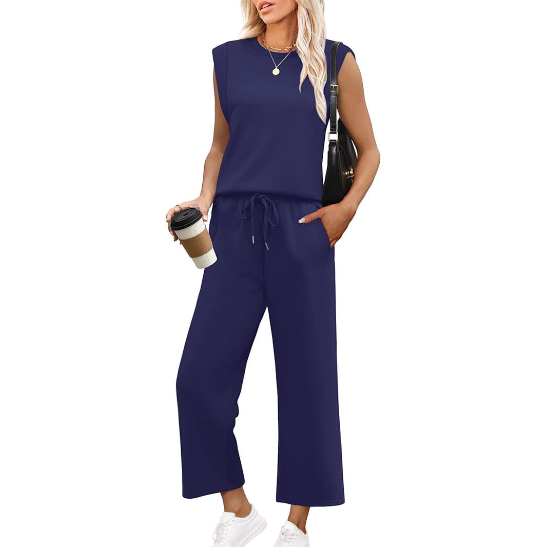 Loose Sleeveless Suit Round Neck Vest Top Two-piece Pants