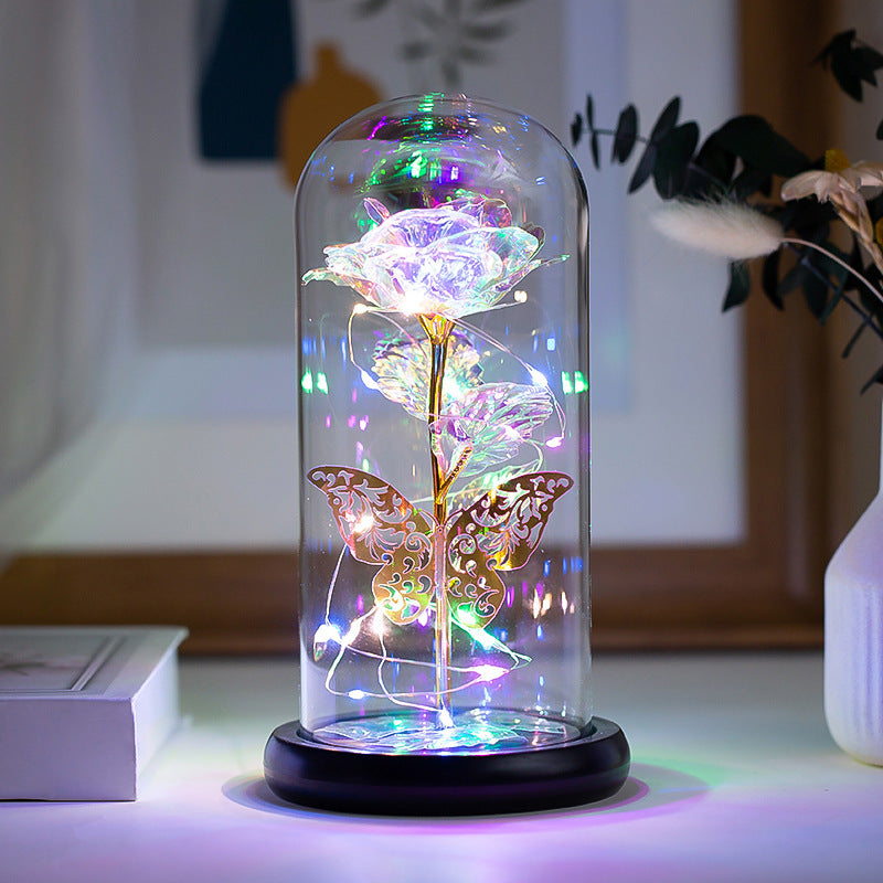 Preserved Flower Glass Cover Glowing Night Lights Ornaments
