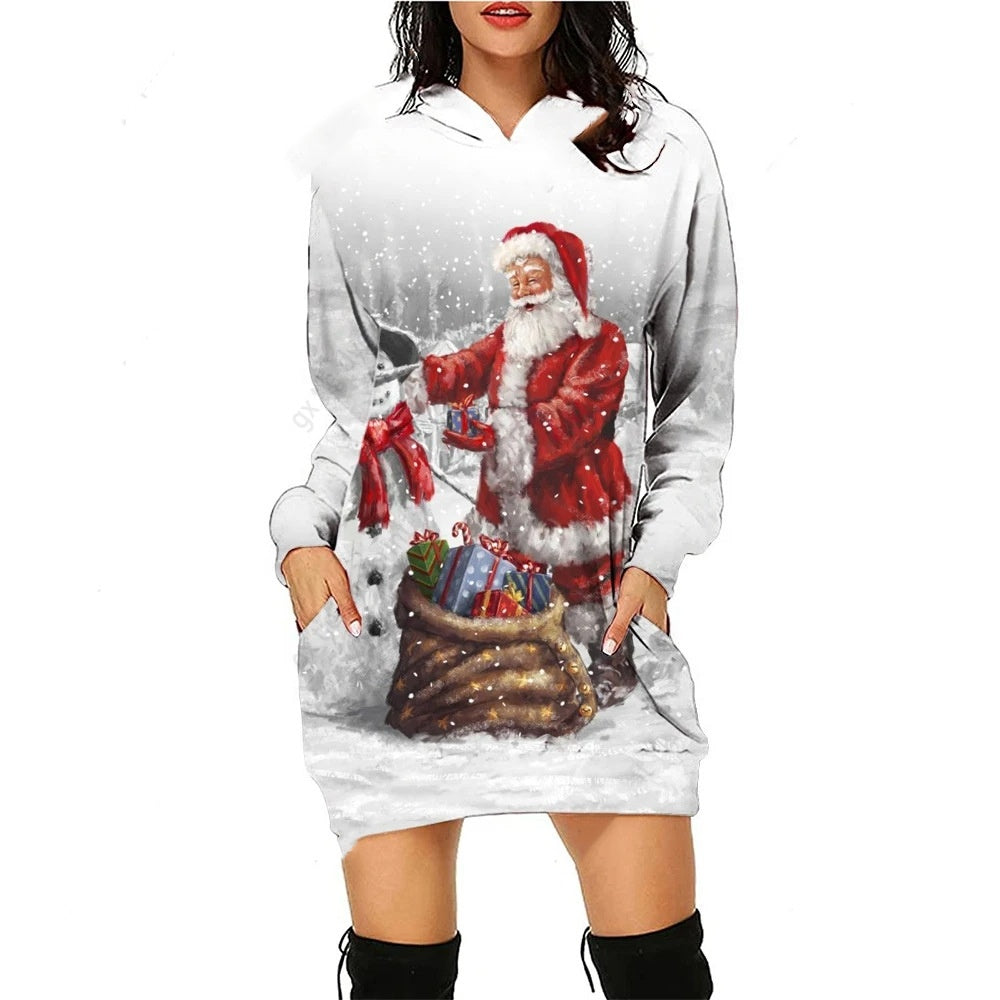 Santa Claus Pullover Hooded Sweater Dress