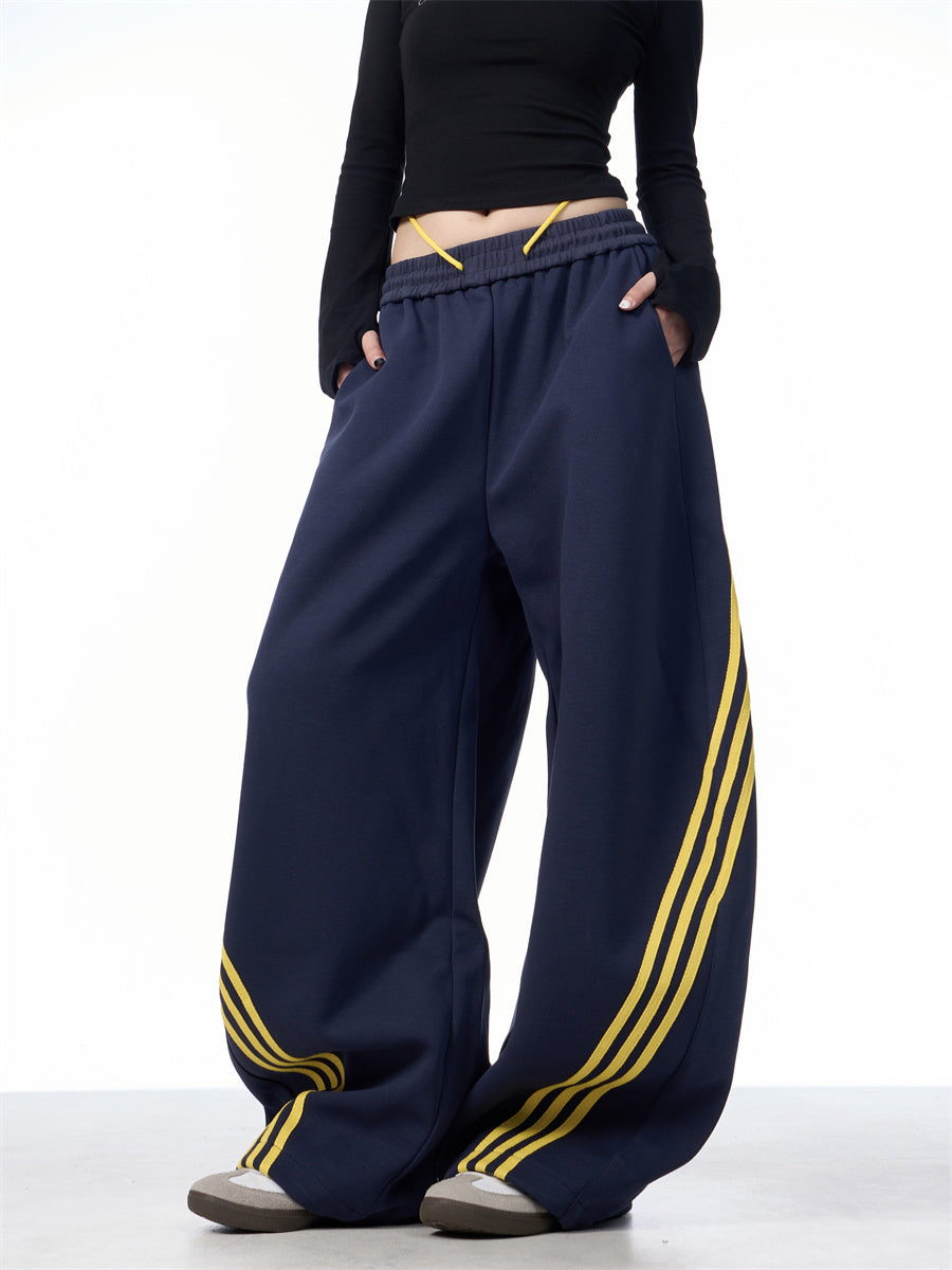 Striped Lace-up Machete Casual Pants Loose Wide-leg Pants