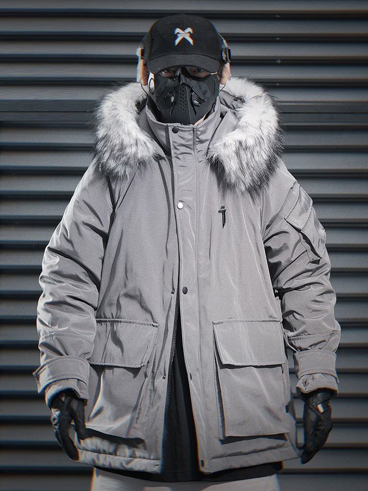 Mechanical Style Big Fur Collar Hooded Casual With Big Pockets Cotton-padded Jacket