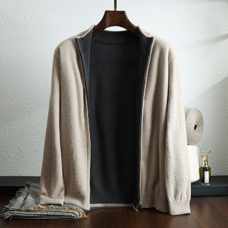 Wool Knit Cardigan Zip Long Sleeve Coat