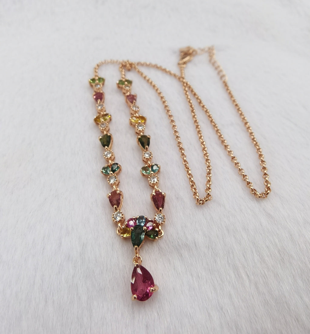 S925 Silver Plating Rose Gold Inlaid Tourmaline Necklace