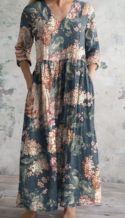 Loose Fashion Premium V-neck Print Dress