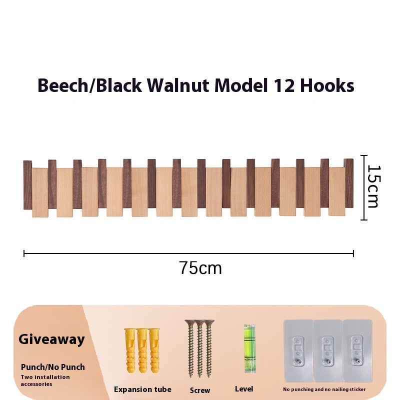 Clothes Hook Wall-mounted Entrance Hallway Hanger Punch-free Solid Wood Creative Keys Clothes